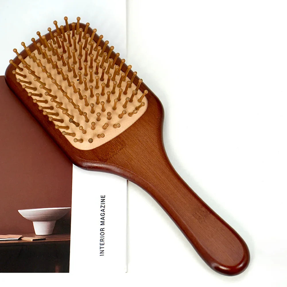 Bamboo Hair Brush – Air Cushion Massage Comb with Wide Teeth for Styling & Scalp Health