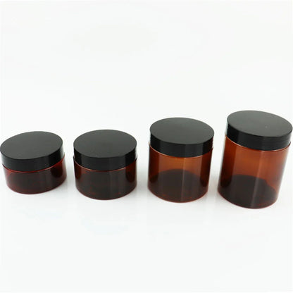 12PCS Amber Cosmetic Jar Set – 50ml to 250ml Refillable Face Cream Containers with Black Lids