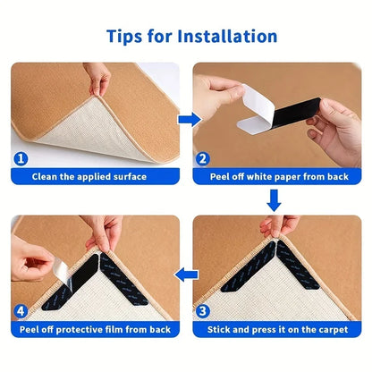 Multi-Pack Carpet Non-Slip Sticker Pads – 16 or 8pcs Washable Rug Anti-Curling Floor Tape Grippers