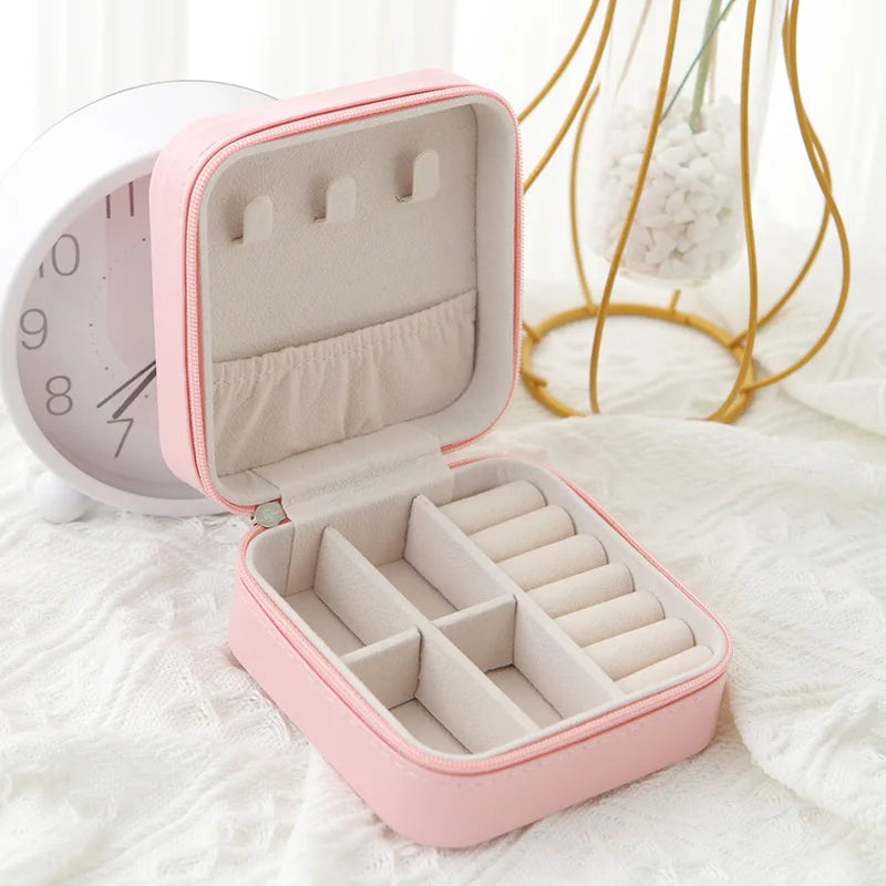 Travel Jewelry Storage Box – Leather Single Layer Organizer for Rings, Earrings & Accessories