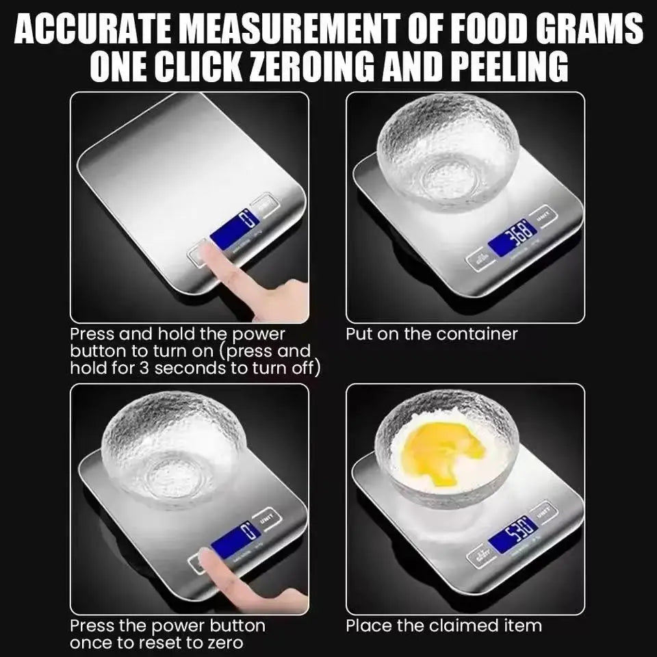 High-Precision 10kg Electronic Kitchen Scale – Digital Baking Food Scale with 1g Accuracy & Stainless Steel Panel