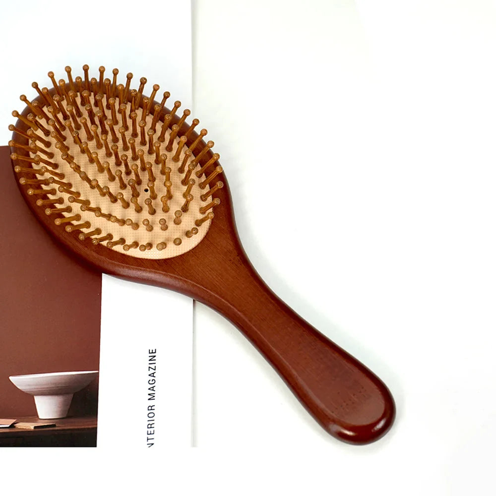 Bamboo Hair Brush – Air Cushion Massage Comb with Wide Teeth for Styling & Scalp Health