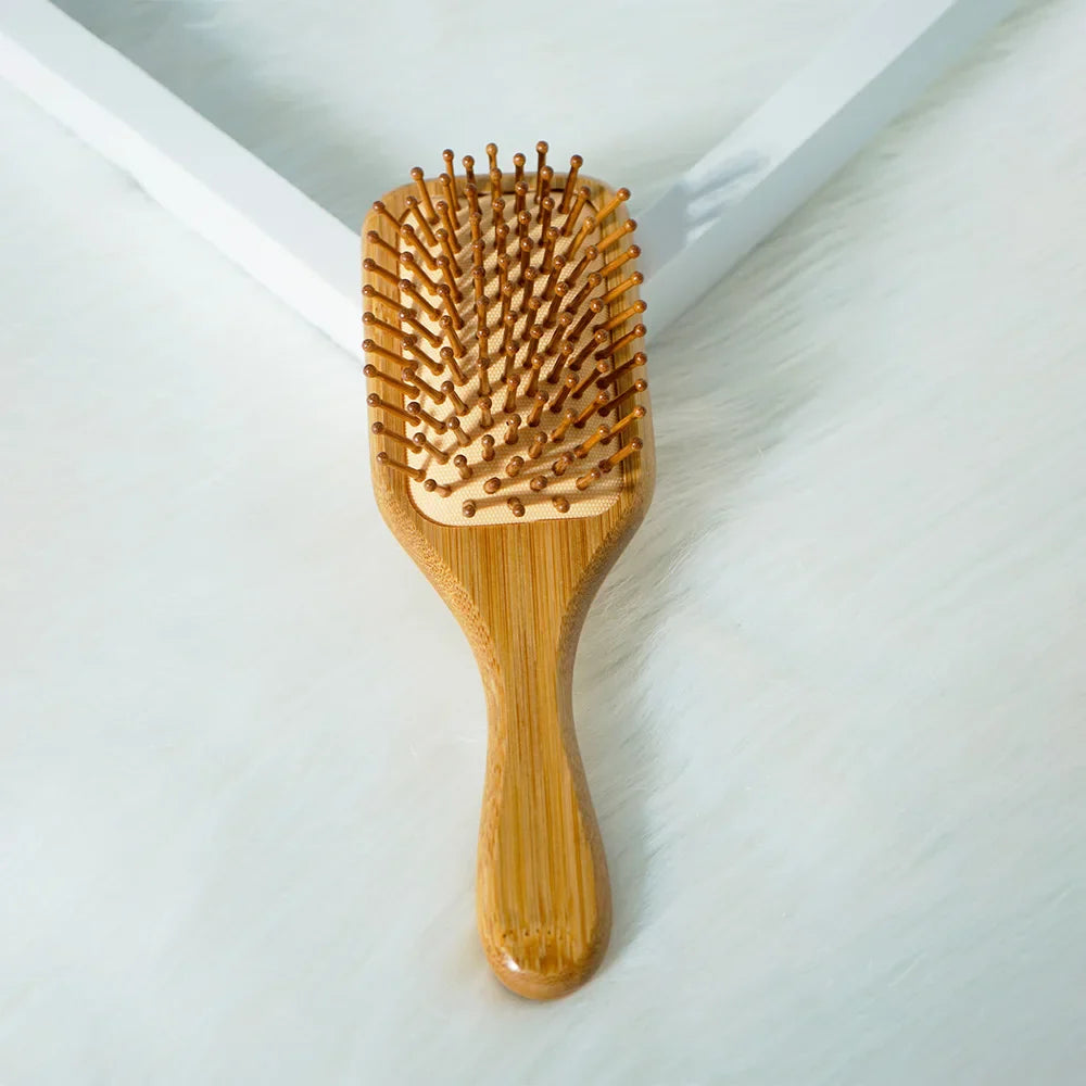 Bamboo Hair Brush – Air Cushion Massage Comb with Wide Teeth for Styling & Scalp Health