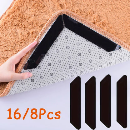 Multi-Pack Carpet Non-Slip Sticker Pads – 16 or 8pcs Washable Rug Anti-Curling Floor Tape Grippers