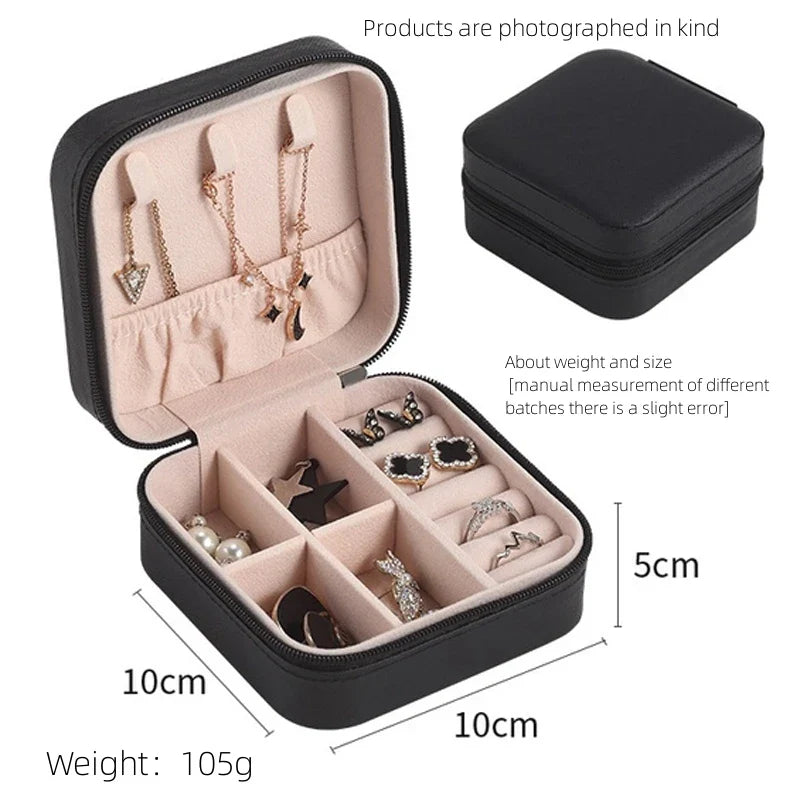 Travel Jewelry Storage Box – Leather Single Layer Organizer for Rings, Earrings & Accessories