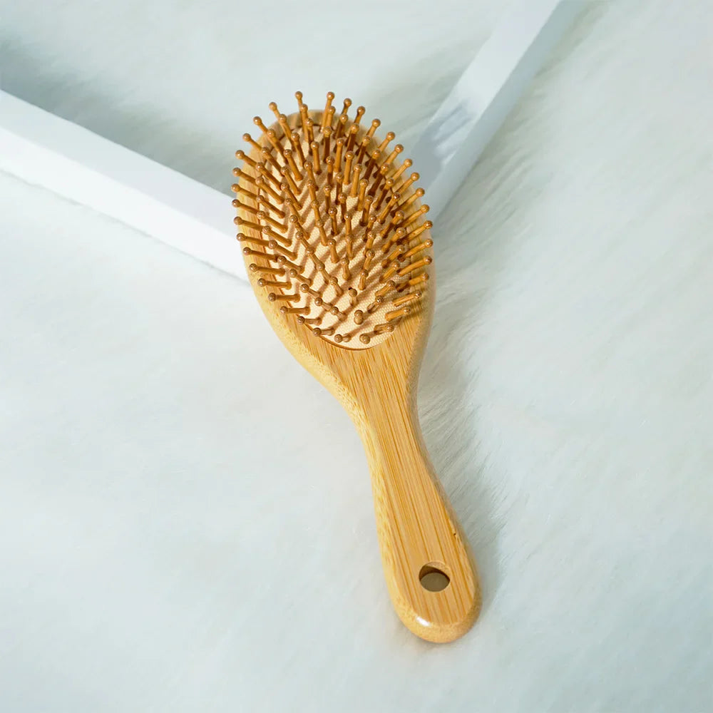 Bamboo Hair Brush – Air Cushion Massage Comb with Wide Teeth for Styling & Scalp Health